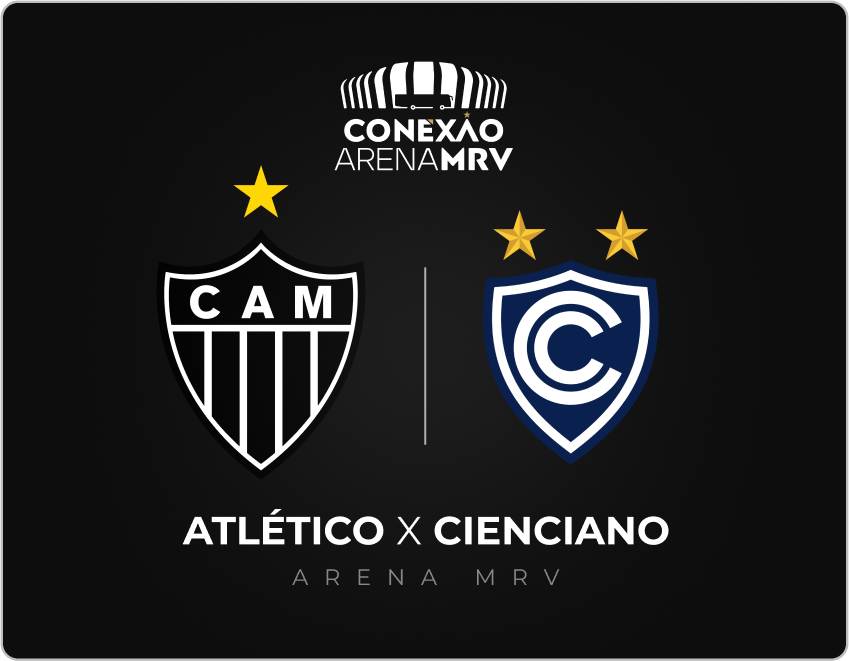 Banner promocional do jogo Atlético Mineiro x Cienciano del Cusco pela fase de grupos da Copa Sul-Americana 2025, destacando os escudos dos dois clubes.